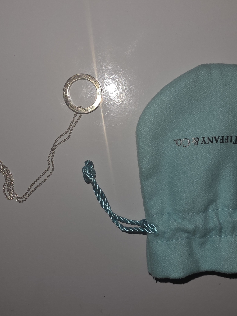 Tiffany & Co. Silver Circle Pendant Necklace with Tiffany Blue Pouch